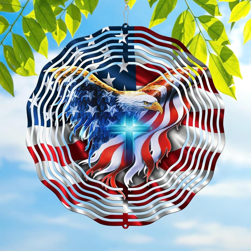 FLAGWIX American Eagle Decorations - 3D Stainless Steel Metal Wind Spinners 12 in - Eagles for Men Women Friends, Eagle Decorations for Window Outdoor Yard Garden - Image 1
